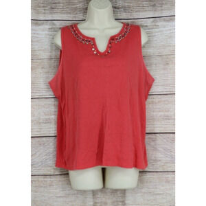 Reference Point II Womens Plus Size 1X Pullover Ribbed Sleeveless Shirt Pink